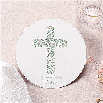 Faire-part communion printanier rond