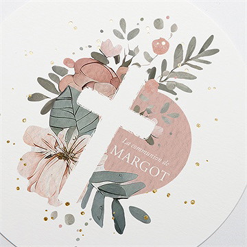 Faire-part communion vraie joie rond dorure - Détail du faire-part