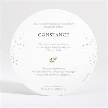 Faire-part confirmation souffle dorure - Dos du faire-part