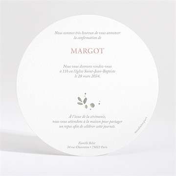 Faire-part confirmation espérance dorure - Dos du faire-part