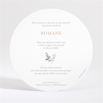 Faire-part profession de foi force - Dos du faire-part