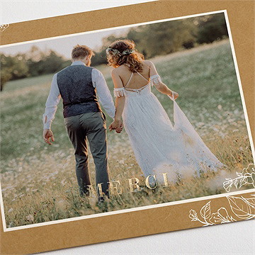 Remerciement mariage belle découverte dorure - Détail de la carte