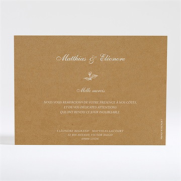 Remerciement mariage belle découverte dorure - Dos de la carte