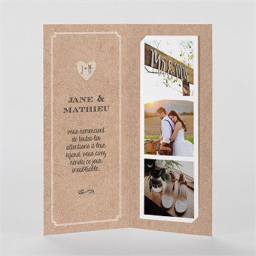 Remerciement mariage kraft en folie photomaton - Intérieur du faire-part
