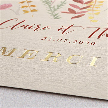 Remerciement mariage élégance champêtre dorure - Marquage à chaud OR
