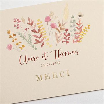 Remerciement mariage élégance champêtre dorure - Détail du faire-part