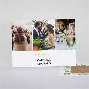 Remerciement mariage feuillage d'été dorure