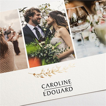 Remerciement mariage feuillage d'été dorure - Détail de la carte