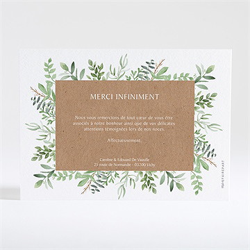 Remerciement mariage feuillage d'été dorure - Dos de la carte