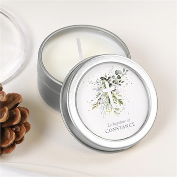 Bougie baptême en lumière argent