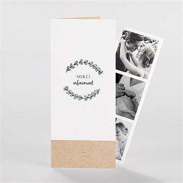 Remerciement mariage avec programme photomaton - Devant du faire-part