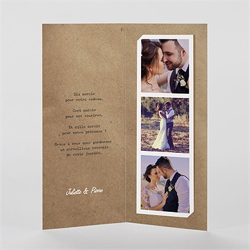Remerciement mariage nos empreintes photomaton - Intérieur du faire-part