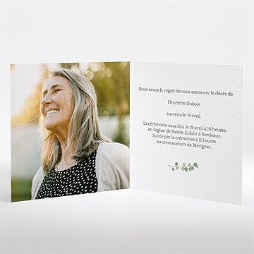 Faire-part décès a sa mémoire - Intérieur du faire-part