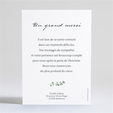 Remerciement décès a sa mémoire dorure - Dos de la carte