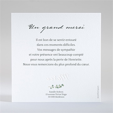 Remerciement décès a sa mémoire gaufrage - Dos de la carte