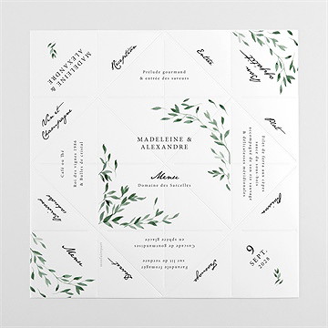 Menu mariage a l'ombre de l'olivier origami - Vue dépliée
