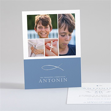 Faire-part communion bleu myosotis dorure