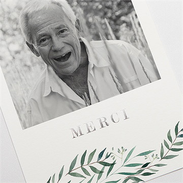 Remerciement décès mémento dorure argent - Détail du carte