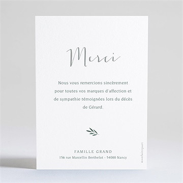 Remerciement décès mémento dorure argent - Dos de la carte