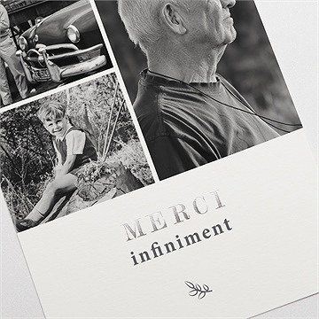 Remerciement décès son roman dorure argent - Détail du carte