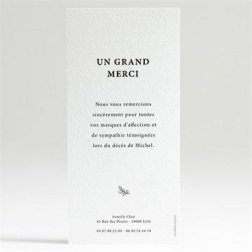 Remerciement décès son roman portrait - Dos de la carte