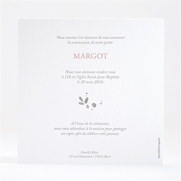 Faire-part communion vraie joie dorure - Dos du faire-part