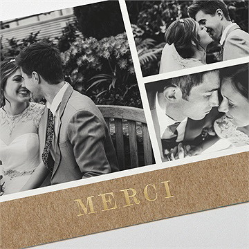 Remerciement mariage couronnés d'etoiles dorure - Détail de la carte