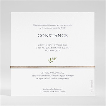 Faire-part communion espérance ficelle - Dos du faire-part