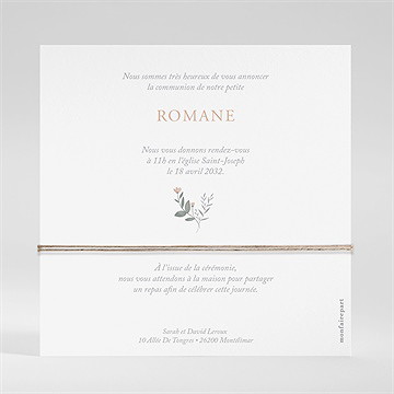 Faire-part communion foi fervente ficelle - Dos du faire-part