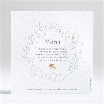 Remerciement décès gaufrage et kraft gaufrage - Dos de la carte