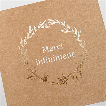 Remerciement décès gaufrage et kraft dorure - Détail de la carte