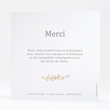 Remerciement décès gaufrage et kraft dorure - Dos de la carte