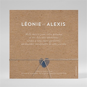 Remerciement mariage uniques empreintes carré - Dos du remerciement