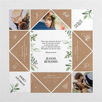 Remerciement mariage nature chic cocotte - Faire-part déplié