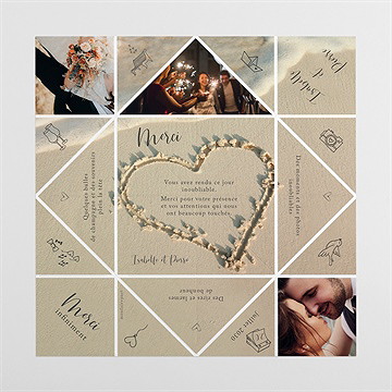 Remerciement mariage dans le sable origami - Vue dépliée