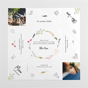 Remerciement mariage art champêtre origami - Faire-part déplié