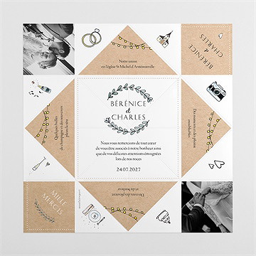 Remerciement mariage avec programme origami - Faire-part déplié