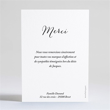 Remerciement décès simple elégance dorure - Dos de la carte