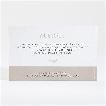 Remerciement décès hommage original dorure - Dos de la carte