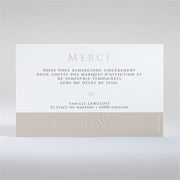 Remerciement décès hommage original gaufrage - Dos de la carte