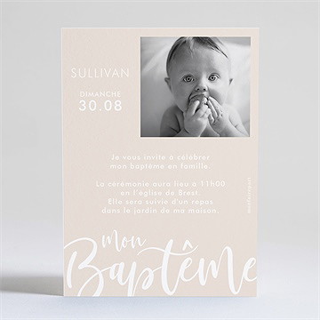 Faire-part de baptême lettre cuivre dorure portrait - Dos du faire-part