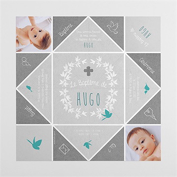 Faire-part de baptême découpe originale origami - Vues dépliée