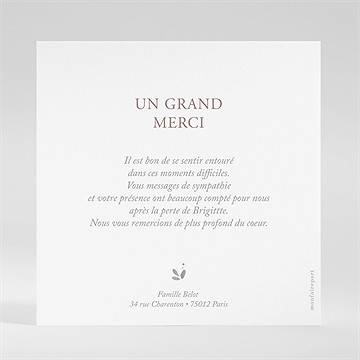Remerciement décès douce clarté - Dos du carton