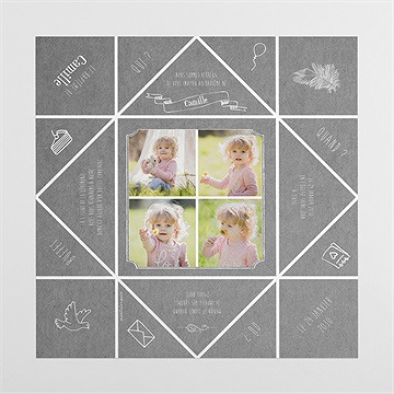 Faire-part de baptême en symboles origami - Vues dépliée