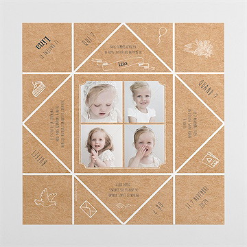 Faire-part de baptême tout en pictos origami - Vues dépliée