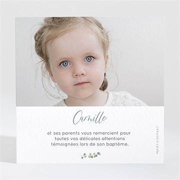 Remerciement baptême grâce - Dos du remerciement