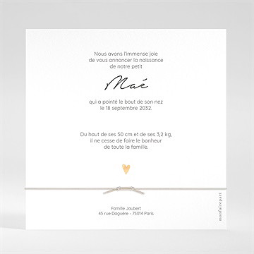 Faire-part naissance mon nuage bracelet - Dos du faire-part