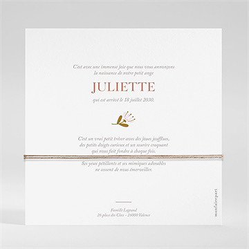 Faire-part naissance licornes ficelle - dos de la carte