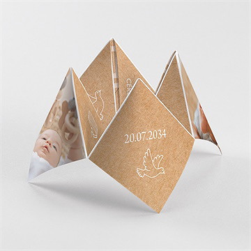 Faire-part de baptême kraft banderole origami