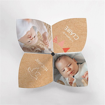 Faire-part de baptême kraft banderole origami - Vue du dessus